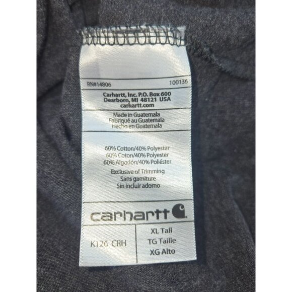 Carhartt Mens Tall Long Sleeve Tshirt XLT Gray Crewneck Work Pocket - Picture 6 of 7